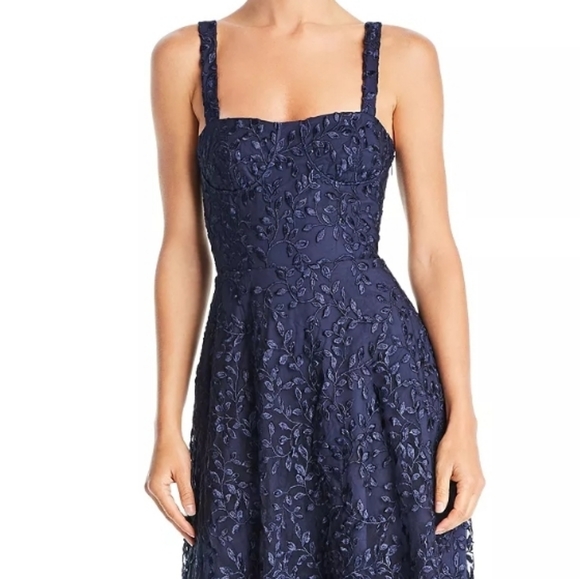 NWT Sau Lee Ambrose Floral Embroidered Bustier Midi Navy Blue Cocktail Dress 2 - Picture 3 of 16